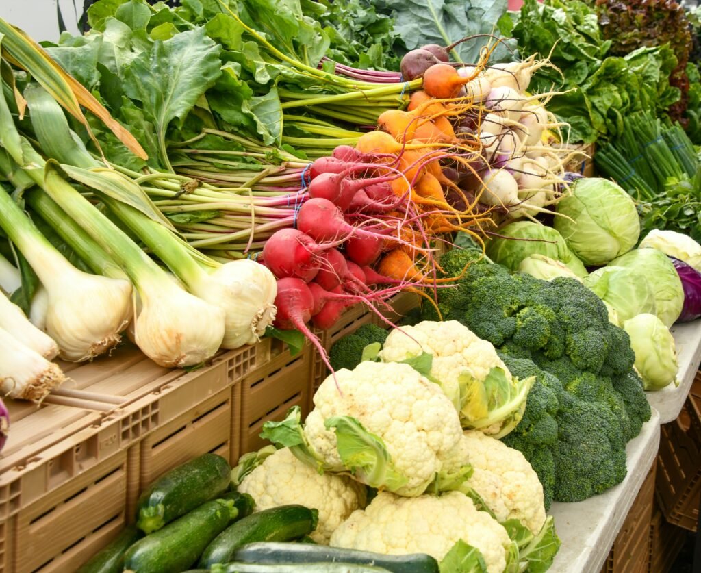 seasonal fresh vegetables at farmers market