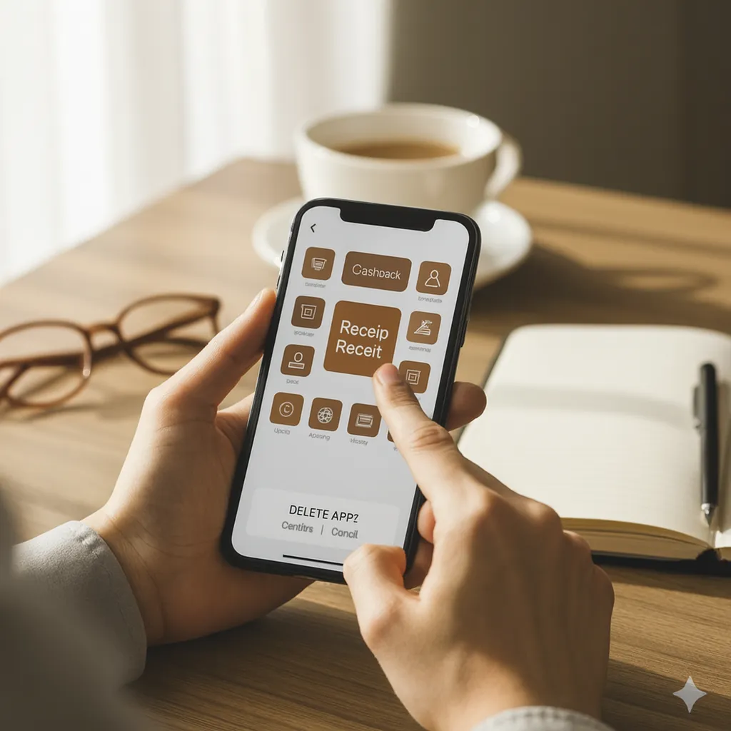 Smartphone with cashback and receipt scanning app for micro side hustles