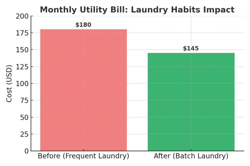 chart comparing monthly savings on utility bills from batching laundry versus daily loads