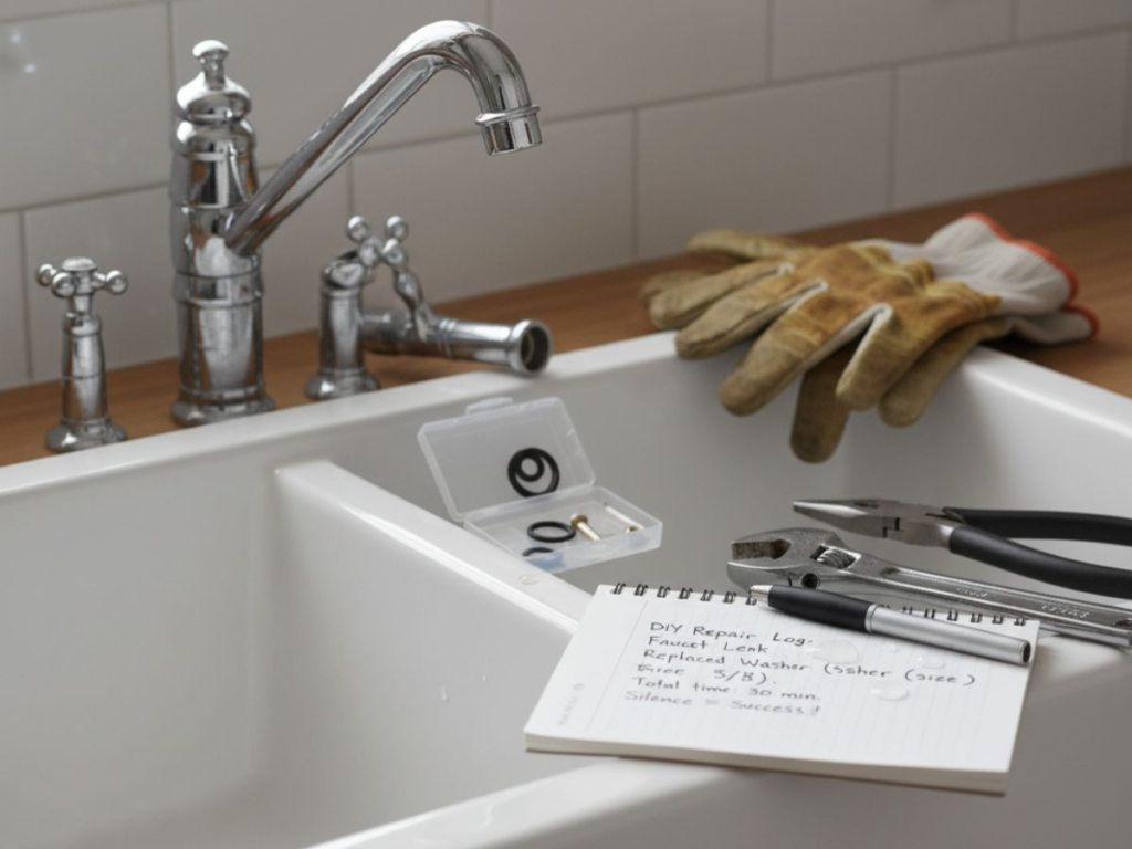diy faucet repair showing frugal home maintenance routine to save time and money through simple living