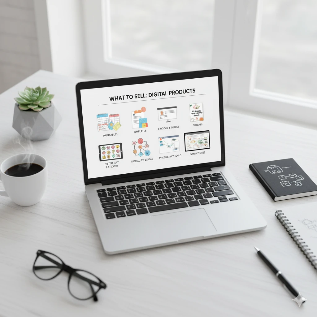 popular Etsy digital products like printables templates and e-books to sell online