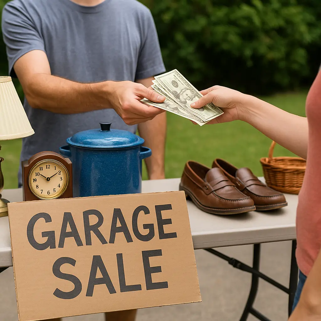 garage sale cash — flip items for money today at a neighborhood yard sale