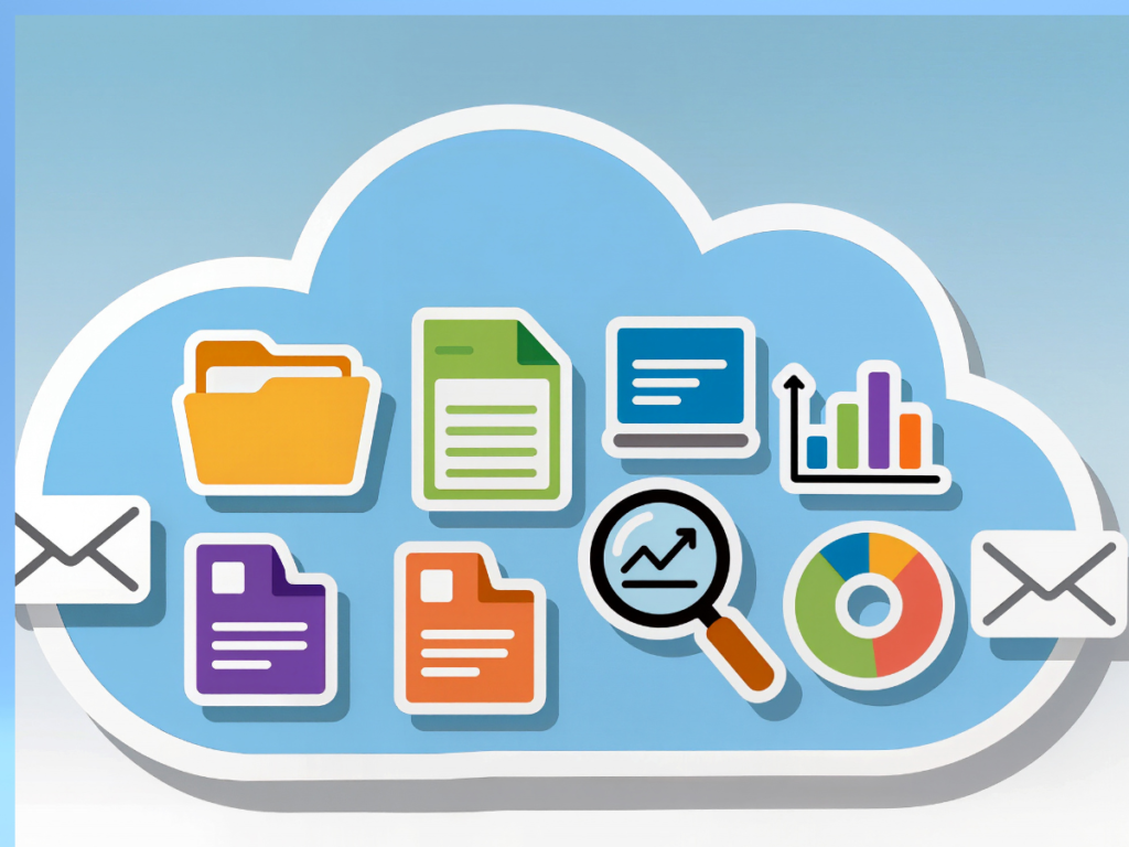 Cloud-based file management icons showing how digital tools store and organize side hustle documents.