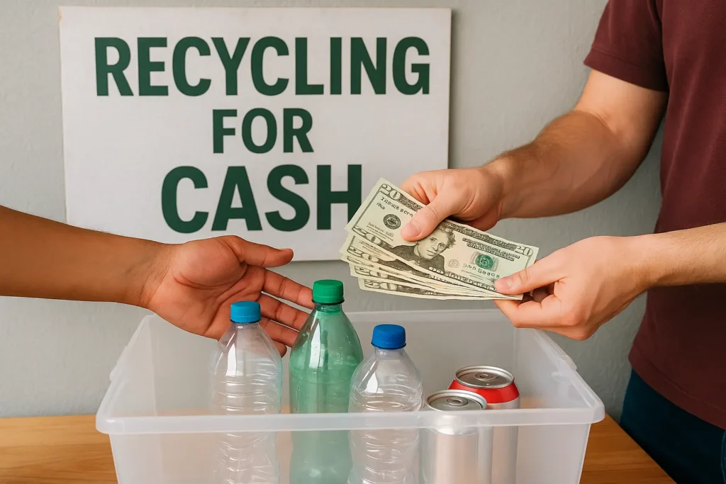 recycling for cash — bottles and cans money back as a same day cash side hustle
