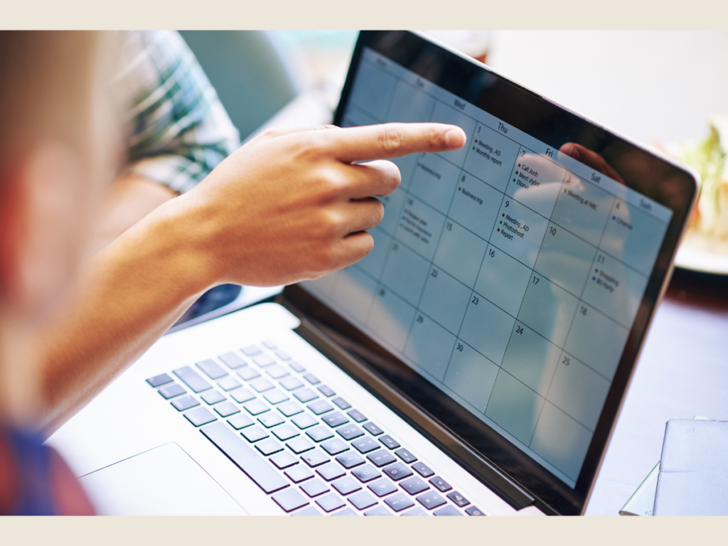 Google Calendar time-blocking layout used to plan productive work sessions for a side hustle.