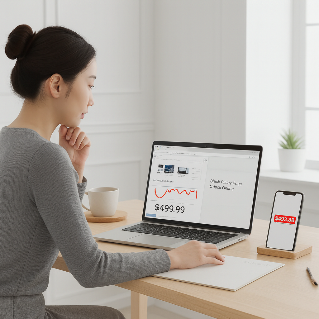 Shopper comparing Black Friday online deals on laptop