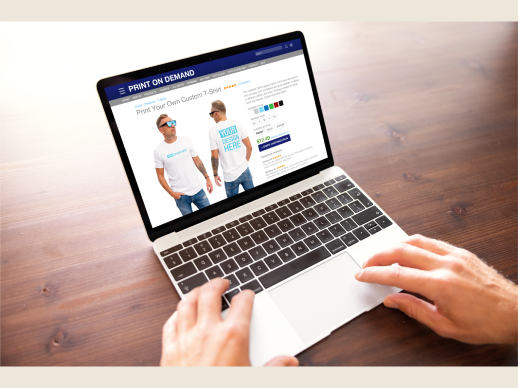 Person selling digital products online through laptop for passive income ideas