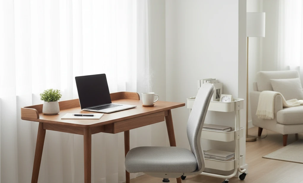 focus in hybrid work with a minimalist home office workspace