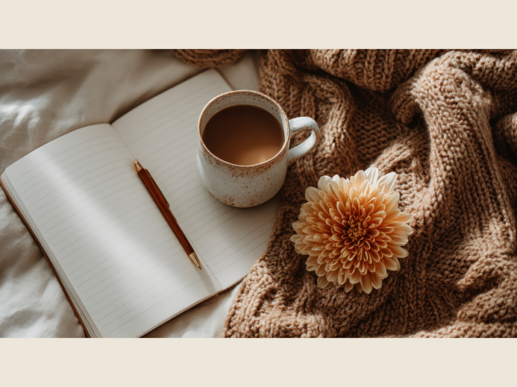 calm evening desk coffee notebook reflection moment after side hustles after work day