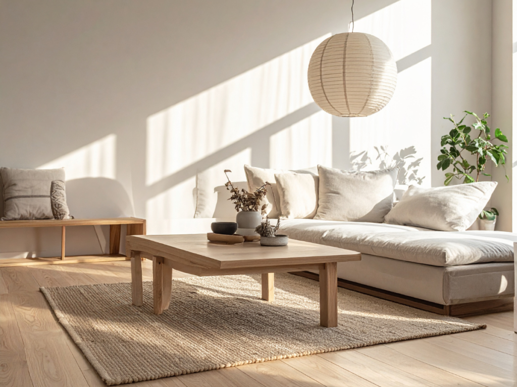 everyday items to stop buying in a minimalist living room with warm sunlight and wooden furniture showing frugal living swaps and intentional spending habits