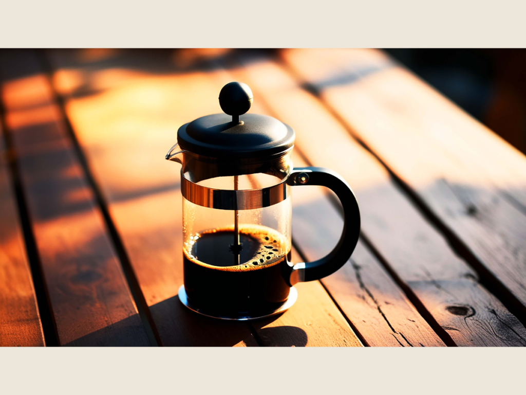 french press coffee in warm morning sunlight minimalist kitchen frugal living lifestyle