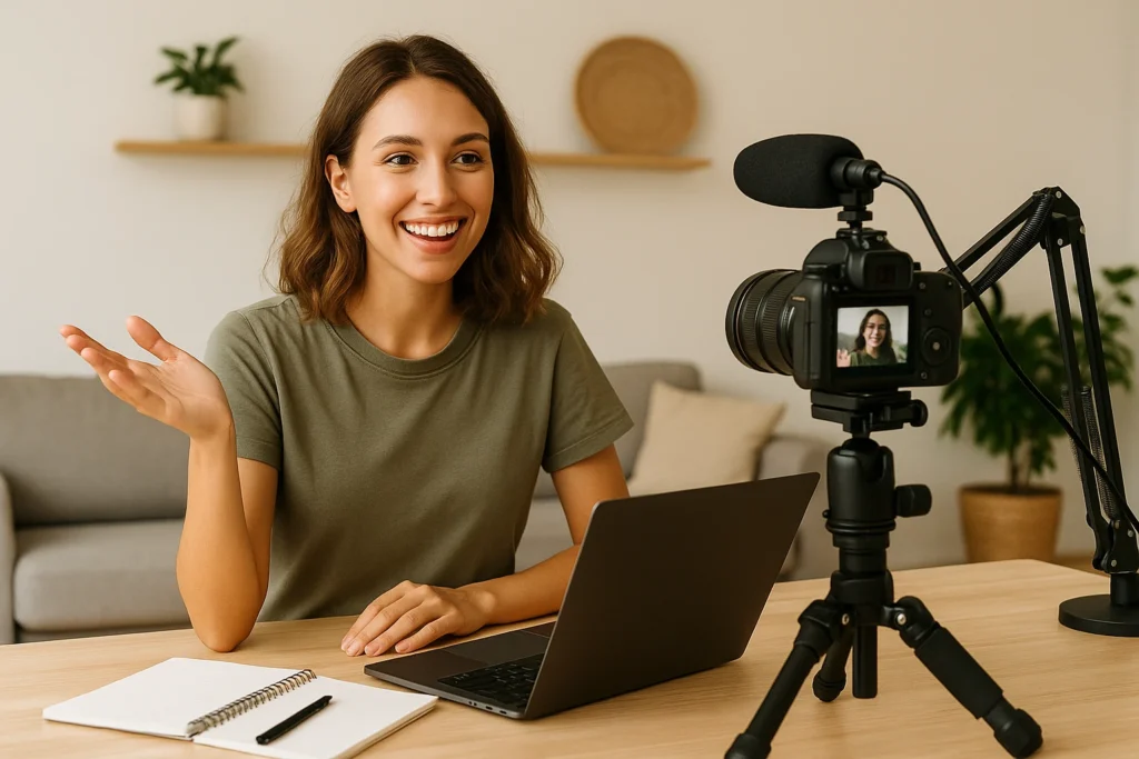 YouTuber recording content as a high-income side hustle opportunity